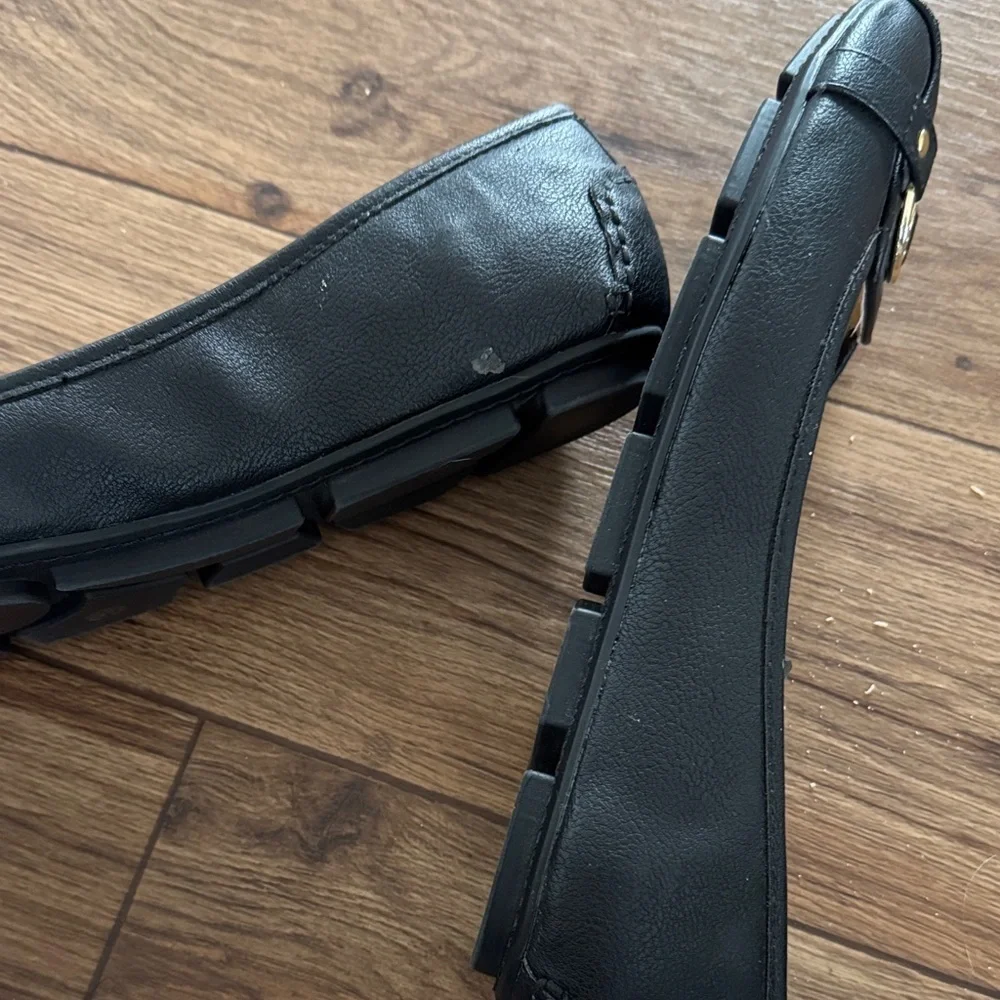 Liz Claiborne Black Flats with Gold Medallion